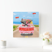 Franse Bulldog Valentijnsdag Truck Vierkante Klok (Huis)