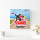 Franse Bulldog Valentijnsdag Truck Vierkante Klok (Huis)