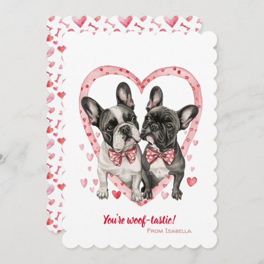 Franse Bulldog Valentijnsdag Woof-tastic Fun Feestdagenkaart (Voorkant / Achterkant)