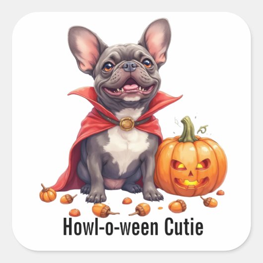 Franse Bulldog Vampire Halloween Waterverf Vierkante Sticker (Voorkant)