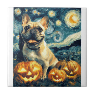 Franse Bulldog van gogh sterren nacht halloween Tegeltje