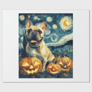 Franse Bulldog van gogh sterrenhemel halloween Cadeaupapier