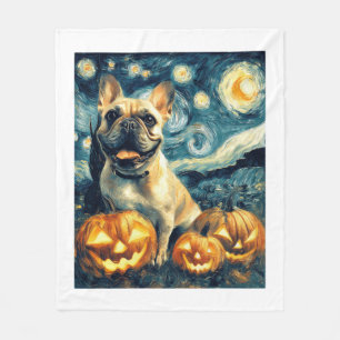 Franse Bulldog van gogh sterrenhemel halloween Fleece Deken