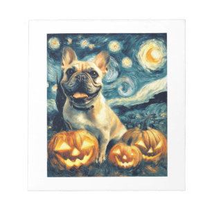 Franse Bulldog van gogh sterrenhemel halloween Notitieblok