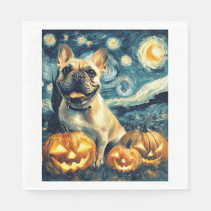 Franse Bulldog van gogh sterrenhemel halloween Servet