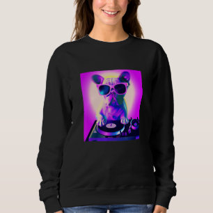 Franse Bulldog Vaporwave DJ Hond Esthetische Vrouw Trui