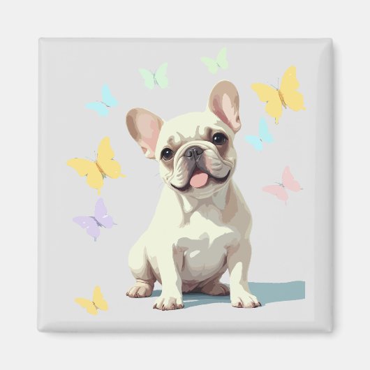 Franse Bulldog Vector Schilderen Schattig Fun Anim Magneet (Voorkant)