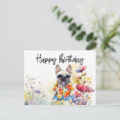 Franse Bulldog Verjaardag in Bloemenveld Briefkaart (Staand voorkant)