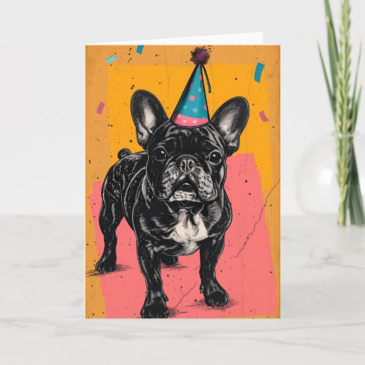 Franse Bulldog verjaardagsfeest Wenskaart Kaart (Voorkant)