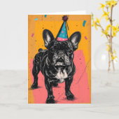 Franse Bulldog verjaardagsfeest Wenskaart Kaart (Gele Bloem)