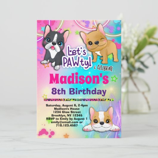 Franse Bulldog verjaardagsfeestje Kaart (Staand voorkant)