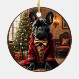 Franse Bulldog Victoriaanse Kerst Kunst Keramisch Ornament