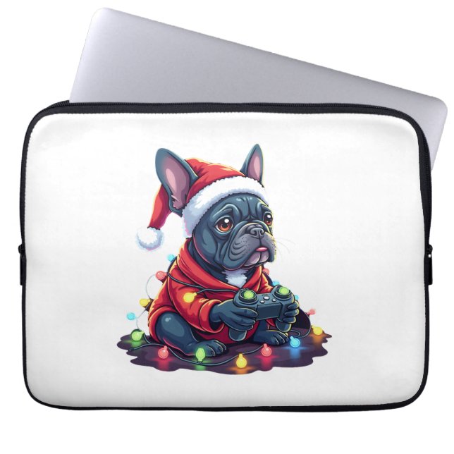 Franse Bulldog Videogame Controller Licht Sneeuw S Laptop Sleeve (Voorkant)