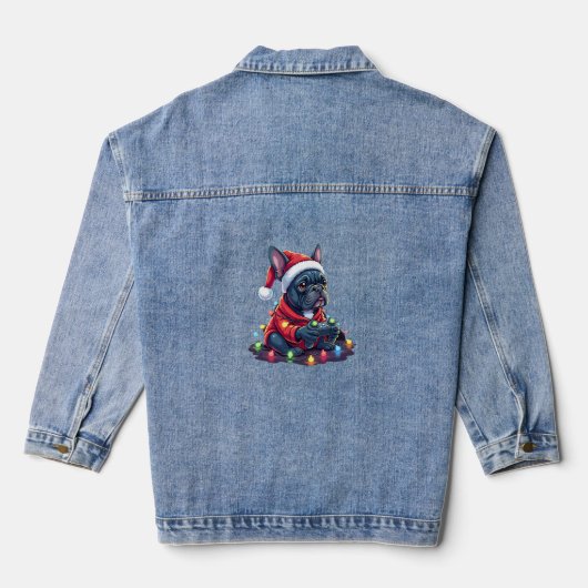 Franse Bulldog Videospel Controller Licht Sneeuw S Denim Jacket (Achterkant)