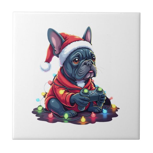 Franse Bulldog Videospel Controller Licht Sneeuw S Tegeltje (Voorkant)