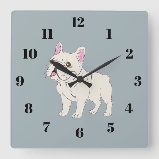 Franse Bulldog Vierkante Klok (Voorkant)