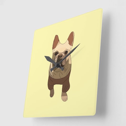 Franse Bulldog Vierkante Klok (Hoek)