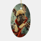 Franse Bulldog vintage Kerstmis Keramisch Ornament (Rechts)