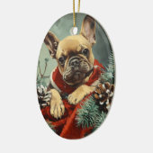 Franse Bulldog vintage Kerstmis Keramisch Ornament (Links)
