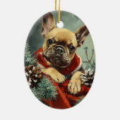 Franse Bulldog vintage Kerstmis Keramisch Ornament (Achterkant)