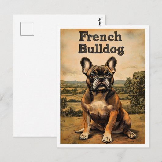 Franse Bulldog Vintage Kunst Briefkaart (Voorkant / Achterkant)