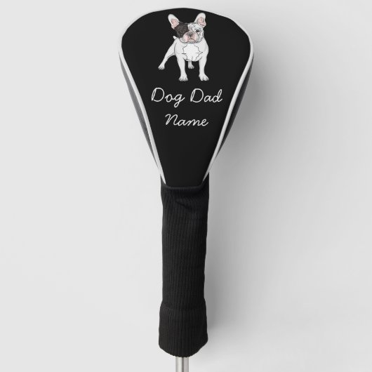 Franse Bulldog voor hondenvader met naam op zwart Golfheadcover (Voorkant)