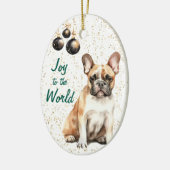 Franse Bulldog Vreugde aan de Wereld Kerstmis Keramisch Ornament (Links)