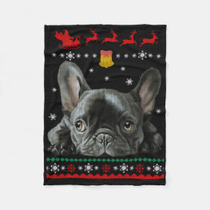 Franse Bulldog Vrolijk kerstfeest met franje Fleece Deken