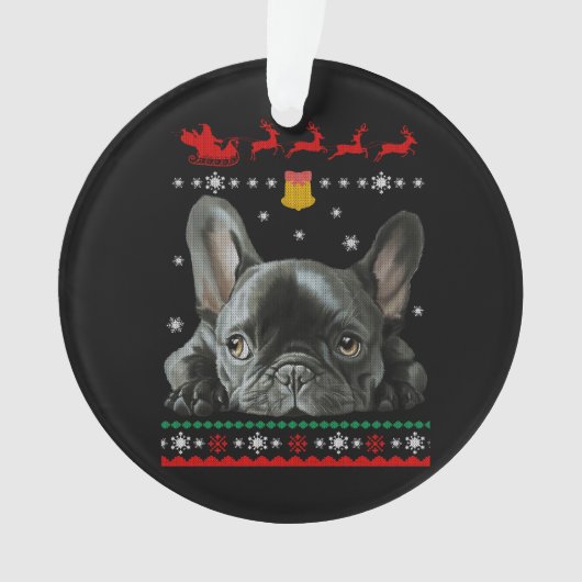 Franse Bulldog | Vrolijk kerstfeest met franje Ornament (voorkant)