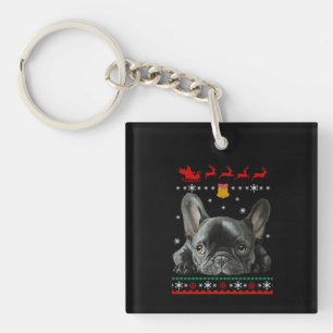 Franse Bulldog   Vrolijk kerstfeest met franje Sleutelhanger