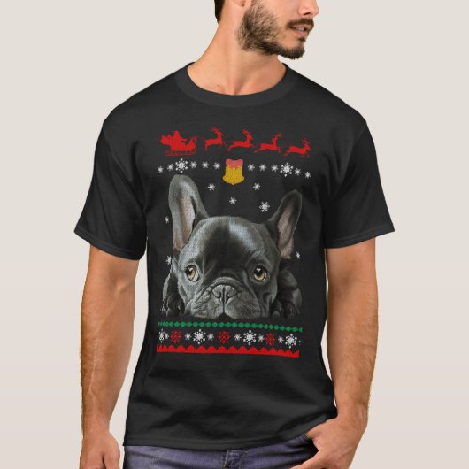 Franse Bulldog | Vrolijk kerstfeest met franje T-shirt (Voorkant)
