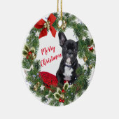 Franse Bulldog Vrolijk Kerstmis Keramische Versier Keramisch Ornament (Rechts)