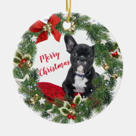 Franse Bulldog Vrolijk Kerstmis Keramische Versier Keramisch Ornament