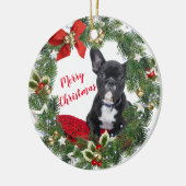 Franse Bulldog Vrolijk Kerstmis Keramische Versier Keramisch Ornament (Links)