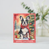 Franse Bulldog Vrolijke Kerst Schattigee Puppy Dog Briefkaart (Staand voorkant)