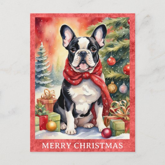 Franse Bulldog Vrolijke Kerst Schattigee Puppy Dog Briefkaart (Voorkant)