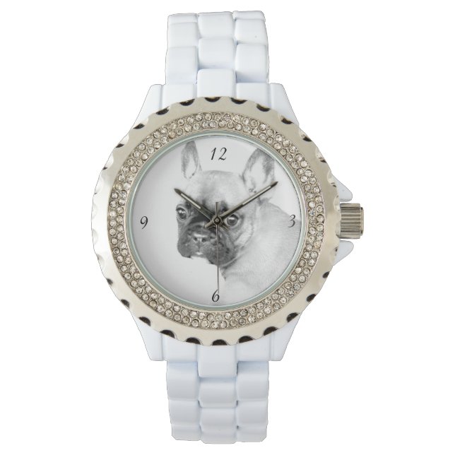 Franse Bulldog Vrouwen Strass Emaille Horloge (Voorkant)