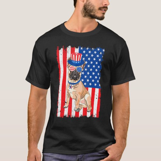 Franse Bulldog VS vlag 4 juli T-shirt (Voorkant)