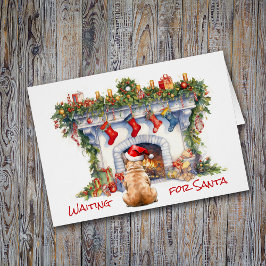 Franse Bulldog wacht op Kerstmis open haard