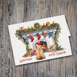 Franse Bulldog wacht op Kerstmis open haard