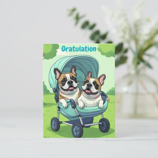 Franse Bulldog Wandelwagen Briefkaart (Staand voorkant)