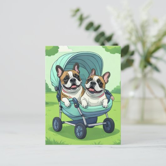 Franse Bulldog Wandelwagen Briefkaart (Staand voorkant)