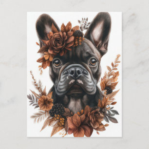 Franse Bulldog Watercolor Bloem Briefkaart