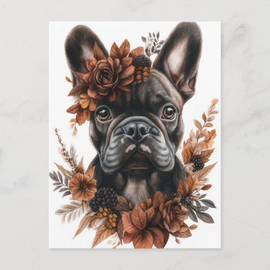 Franse Bulldog Watercolor Bloem Briefkaart (Voorkant)