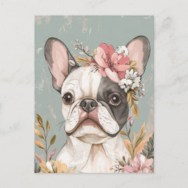 Franse Bulldog Watercolor Bloemstuk Briefkaart