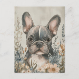 Franse Bulldog Watercolor Bloemstuk Briefkaart