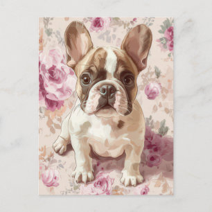 Franse Bulldog Watercolor Bloemstuk  Briefkaart