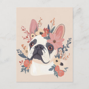 Franse Bulldog Watercolor Bloemstuk  Briefkaart