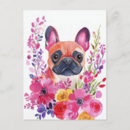 Franse Bulldog Watercolor Bloemstuk Briefkaart