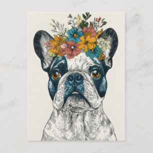 Franse Bulldog Watercolor Bloemstuk Briefkaart